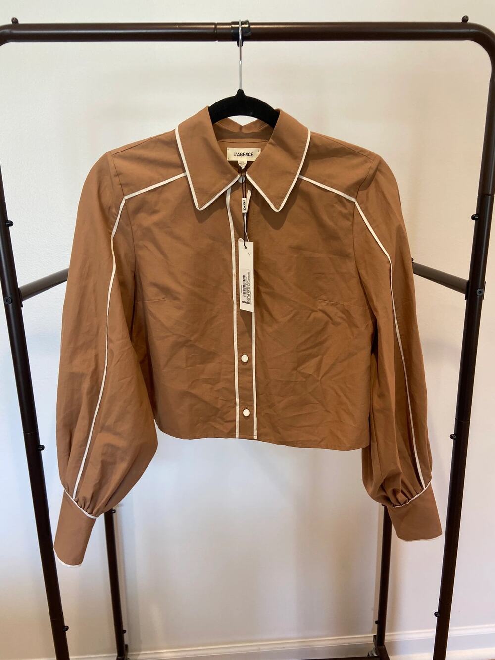 L'Agence Rosella Piping Blouse in Cinnamon Swirl size XS